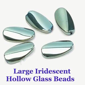 3D Oval/Crescent Moon-like Irregular Elliptical Iridescent Hollow Glass  Beads